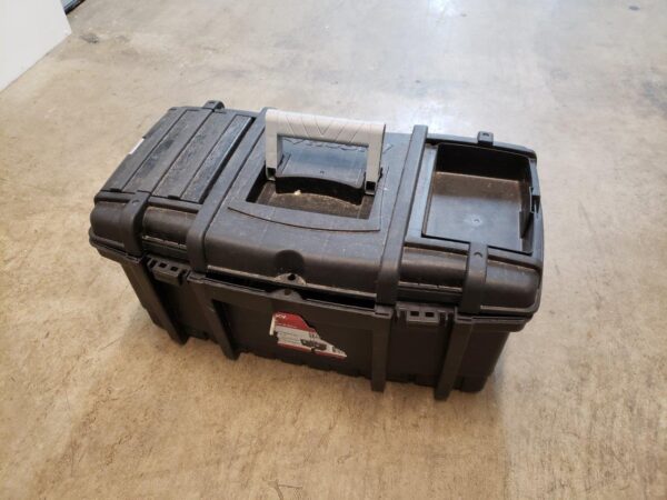 Husky 22" inch Tool Box paintbrush, roller, drywall anchors, drill screw bits, cabinet handles, screws, screwdriver