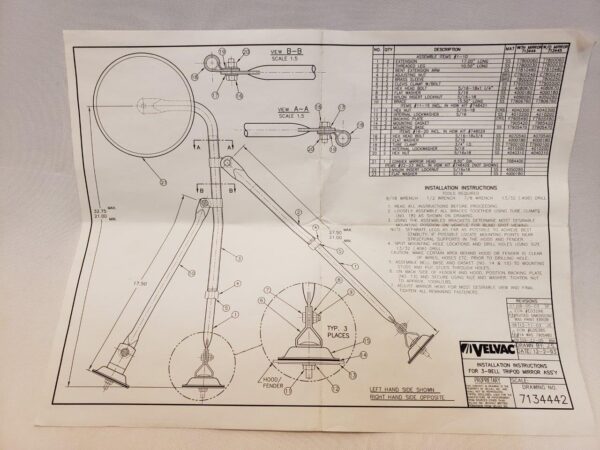 Velvac Standard Tripod, Mirror and Bracket Kit 713444 - Image 13