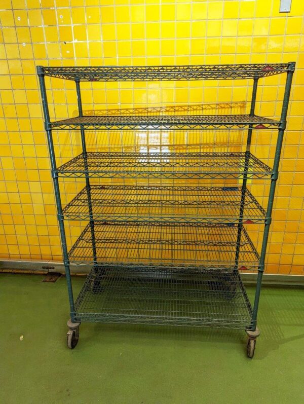 24" x 48" NSF Green Epoxy 6-Shelf Unit Kit with 64" Posts and Casters Wheels shelving unit