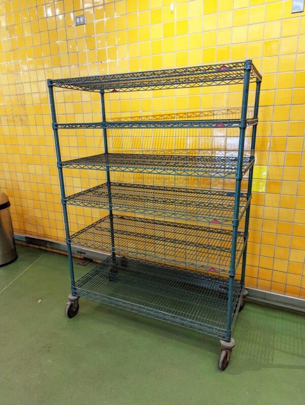 24" x 48" NSF Green Epoxy 6-Shelf Unit Kit with 64" Posts and Casters Wheels shelving unit