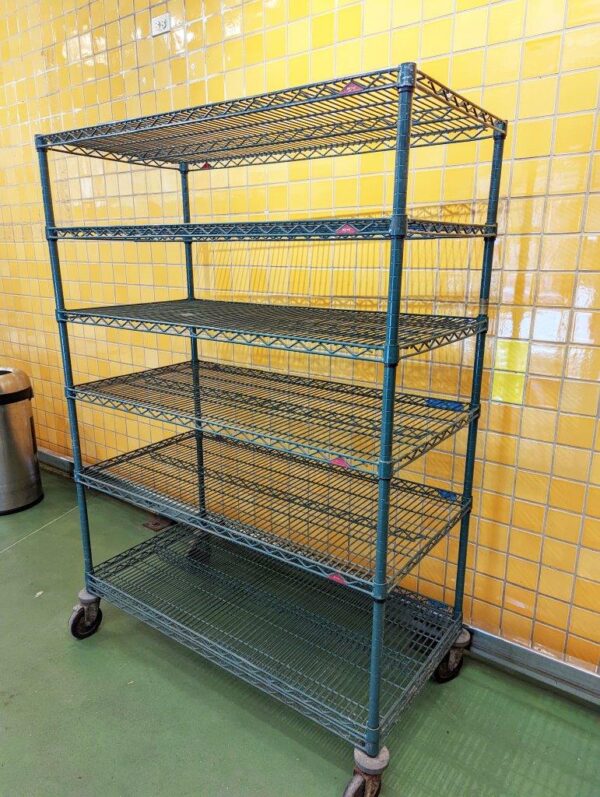 24" x 48" NSF Green Epoxy 6-Shelf Unit Kit with 64" Posts and Casters Wheels shelving unit